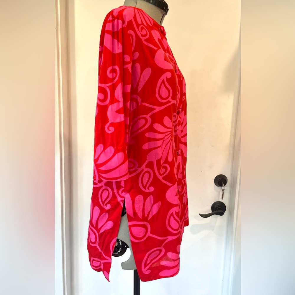 Vintage Liberty House Waikiki Tunic, floral, pink/red, covered buttons, S, GUC - Picture 7 of 9